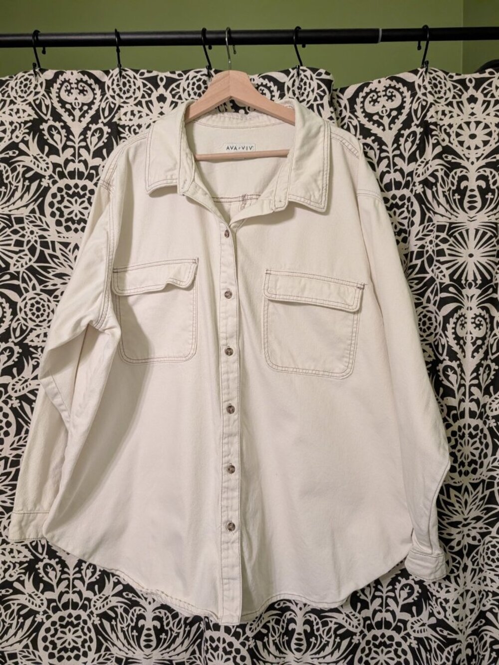 Ava & Viv Ivory Denim Shirt Jacket Shacket Contrast Stitch 3X